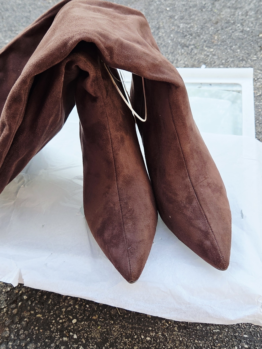 a new day Brown Suede Over-the-Knee Pointed-Toe Boots